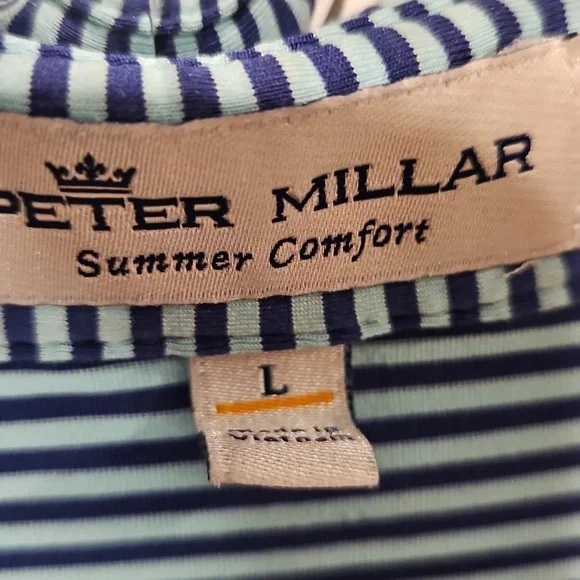 Peter Millar Blue Striped Woodland Golf Men's Shirt Sz. L - Picture 3 of 5